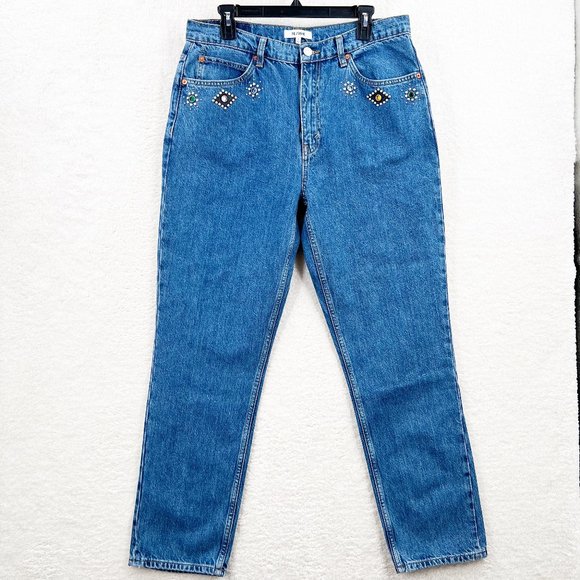 RE/DONE JEWELED STONED INDIGO JEANS Originals 70s Straight Size 31 NWT